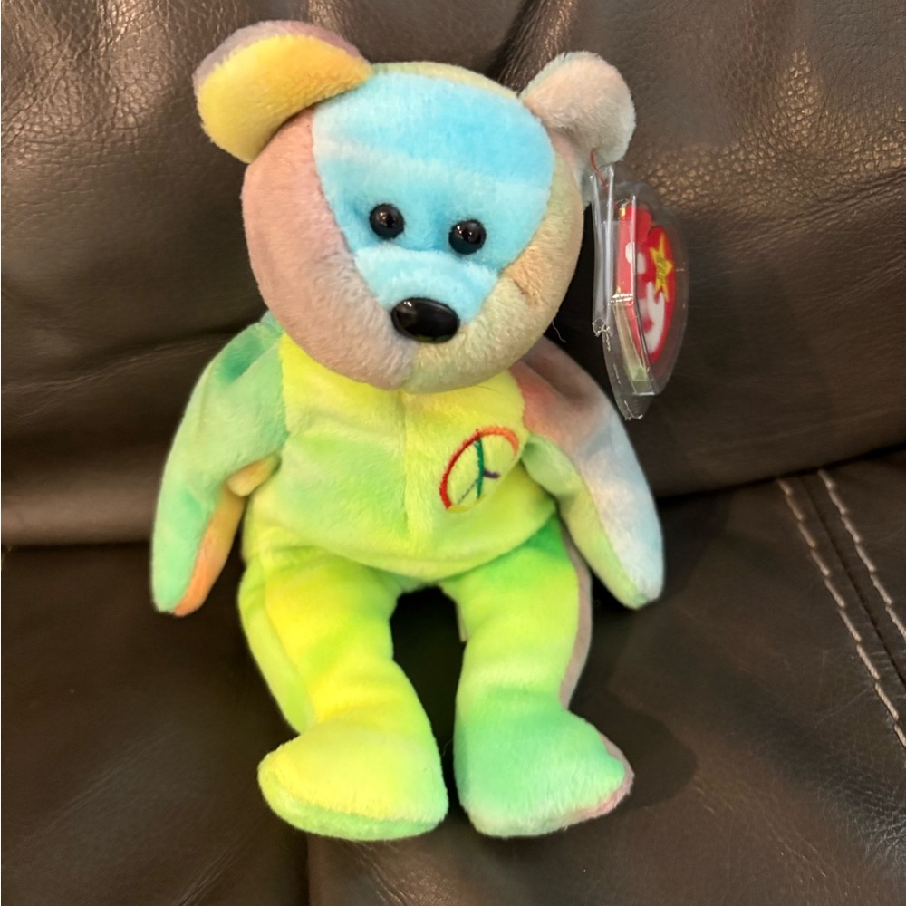 Ty Beanie Babies Peace Bear 1996 With Tag Plush Toy Rare Multi colored plush